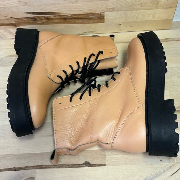 Who What Wear Camel Brown Leather Combat Boots Women’s Sz 8.5 - Picture 4 of 8